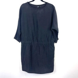 Kate Spade Saturday Ribbed Trim Dolman Mini Dress Silk Black Women's Size Large